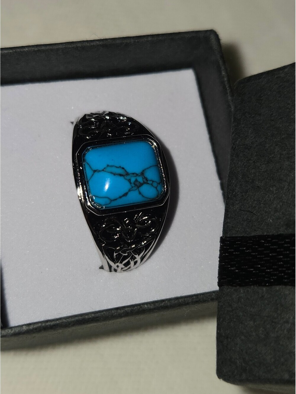 Men's 925 Sterling Silver Ring with Turquoise Inlay, Bohemian Style size 10